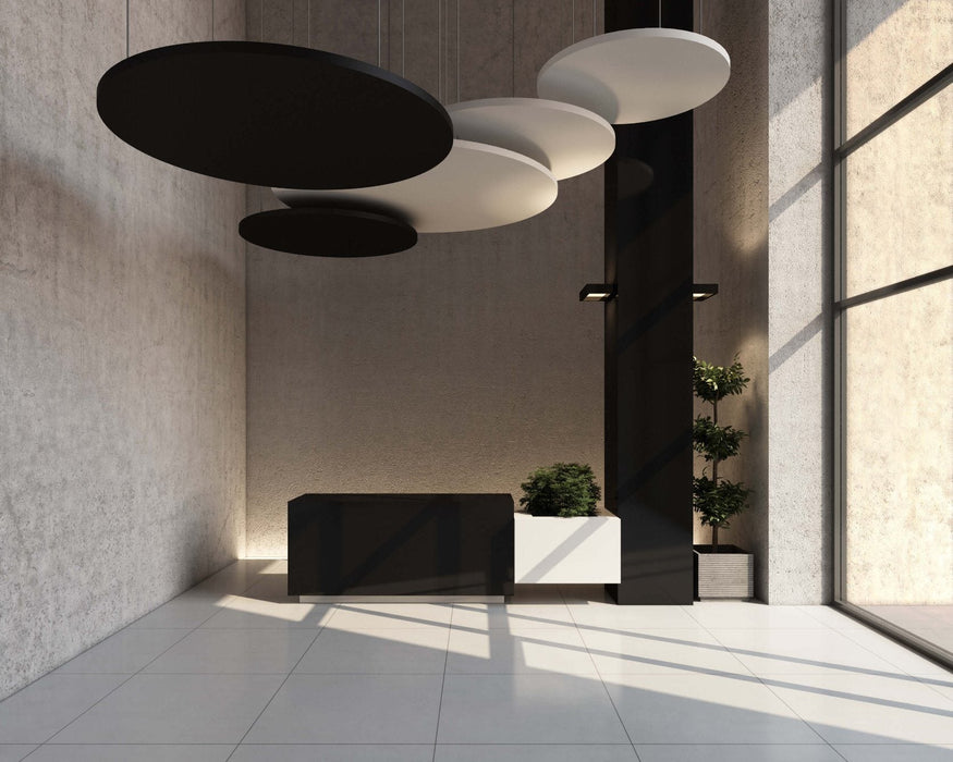 Acusorb® Tessuto Circular Raft - Horizontally Suspended, Fabric Covered, Circular Acoustic Ceiling Raft, 40mm Thick.