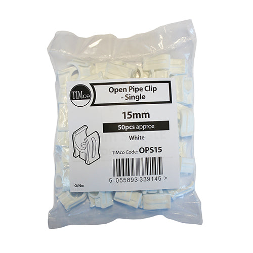 Single Snap-In Open Pipe Clips White ( Various Sizes Available )