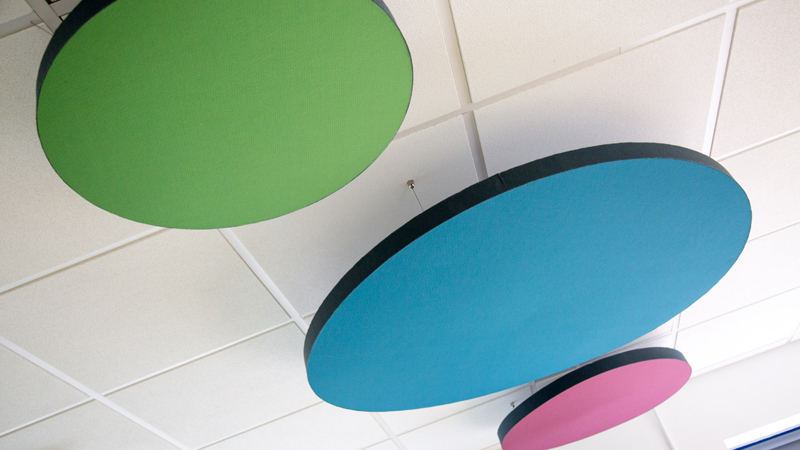 Acusorb® Tessuto Circular Raft - Horizontally Suspended, Fabric Covered, Circular Acoustic Ceiling Raft, 40mm Thick.