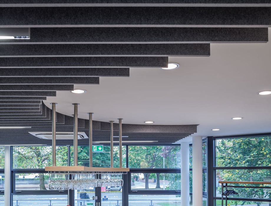 Acusorb® Tessuto Baffle - Vertically Suspended, PURE WOOL Blazer Fabric Covered, Suspended Acoustic Baffle, 40mm Thick.