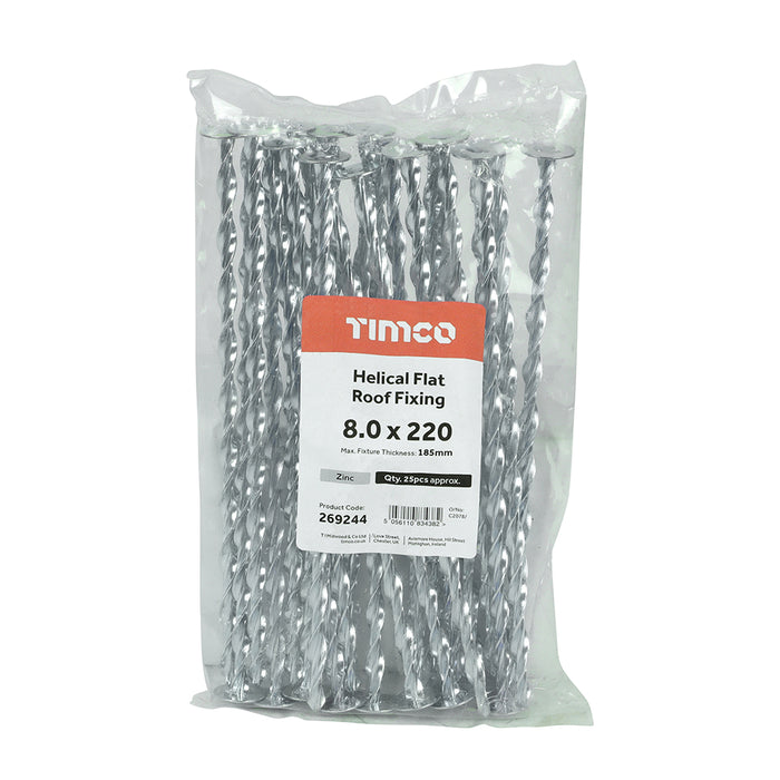 Helical Flat Roof Fixing Zinc - 8.0 x 220
