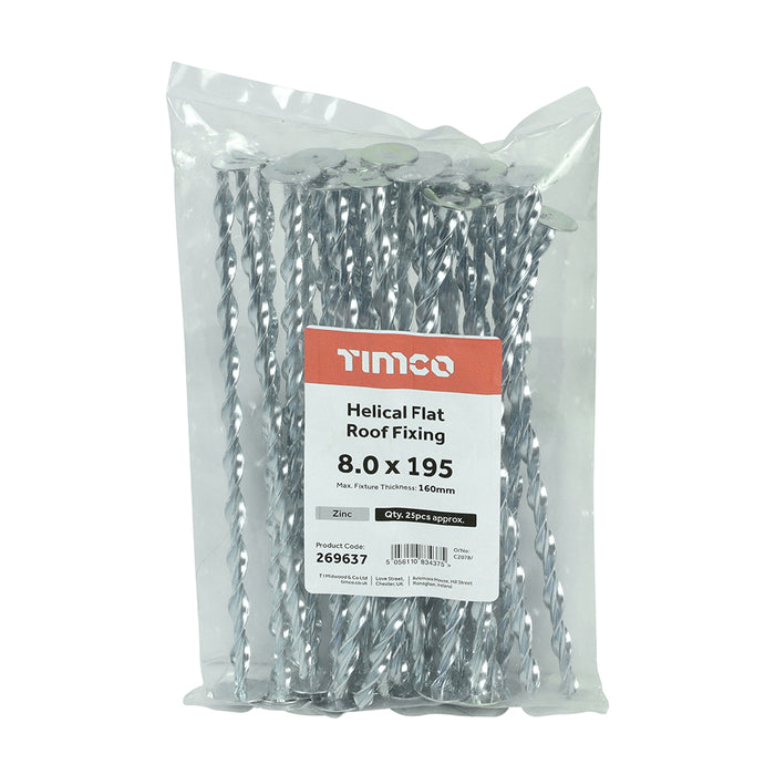 TIMCO Helical Flat Roof Fixing Zinc - 8.0 x 195
