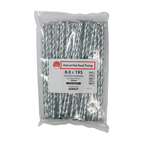 TIMCO Helical Flat Roof Fixing Zinc - 8.0 x 195